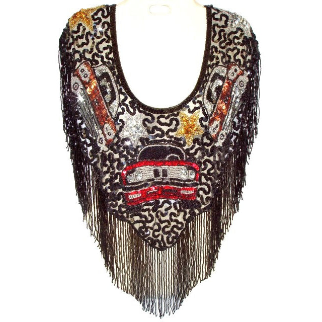 Sequin Beaded Scarf Shawl Wrap Collar Vintage CARS Classic Auto Show Image 1