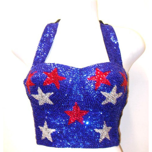 Sequin Bustier Blue Red Silver Stars USA Pride American Flag Image 1