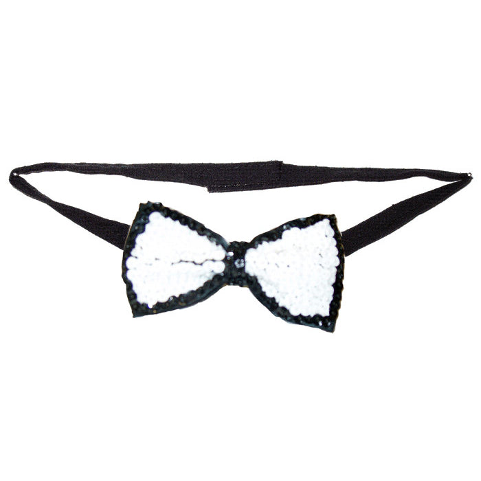 Sequin Bow Tie White w/Black Trim Adult Unisex Image 1