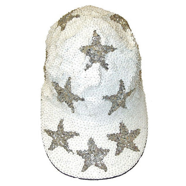 Sequin Baseball Cap Silver STARS White Image 1