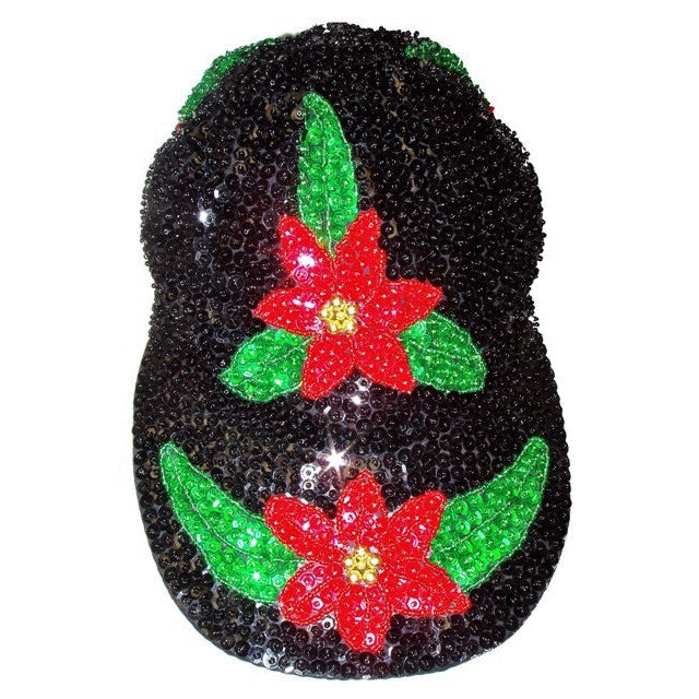 Sequin Baseball Cap POINSETTIAS Black Christmas Holidays Xmas Image 1
