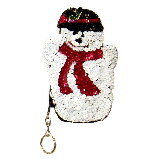 Sequin Beaded Cute COIN PURSE Key Chain Christmas Frosty SNOWMAN Holidays Image 1