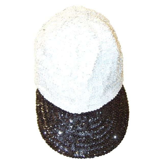 Sequin Baseball Cap WHITE BLACK Team Color Soccer Football Image 1