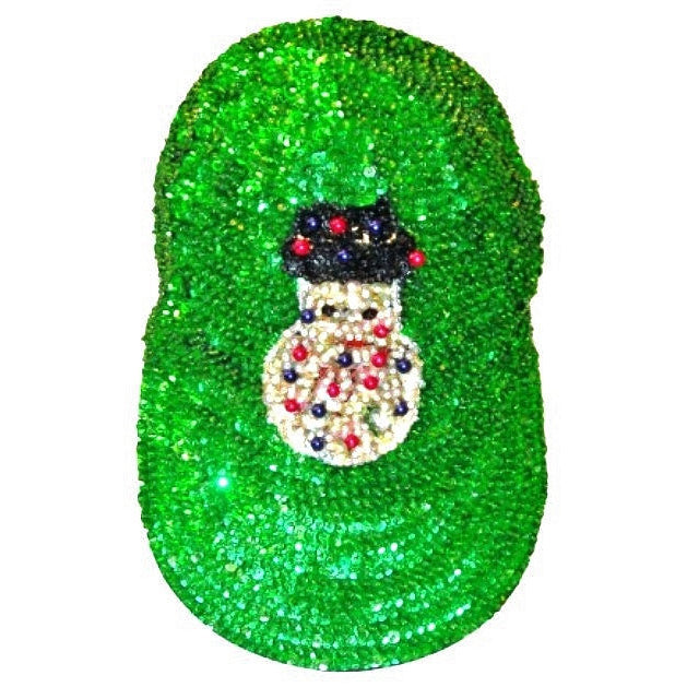 Sequin Baseball Cap SNOWMAN Green Christmas Holidays Xmas Image 1