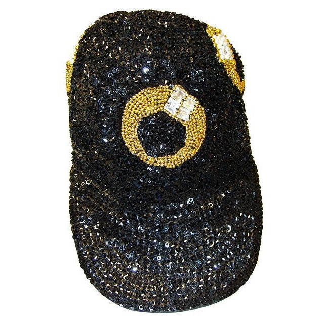 Sequin Baseball Cap BLACK with RINGS Image 1