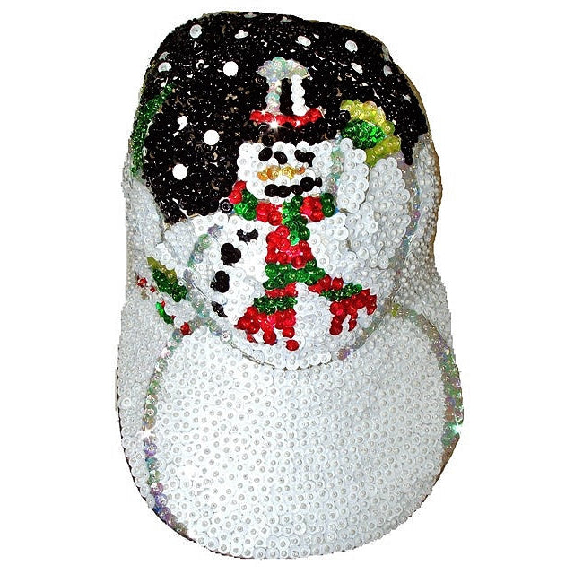Sequin Baseball Cap SNOWMAN Christmas Holidays Xmas Image 1