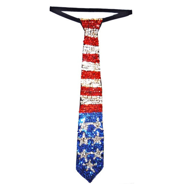 Sequin Neck Tie Stars Stripes USA Flag American Pride 4th July Stars on Botton Image 1