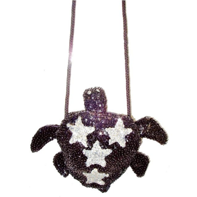 Sequin Beaded Purse TURTLE Shape Black w/Silver Stars Image 1