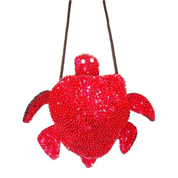 Sequin Beaded Purse TURTLE Shape RED Image 1