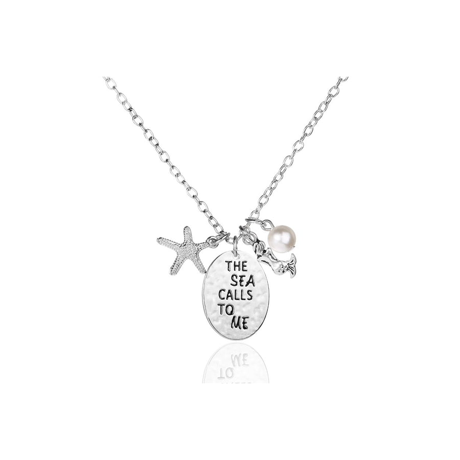 The Sea Calls To Me Mermaid Starfish Pearl Charm Necklace Image 1