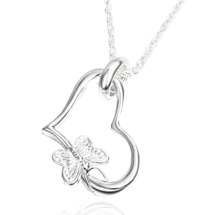 S925 sterling silver love heart butterfly pendant necklace Image 1