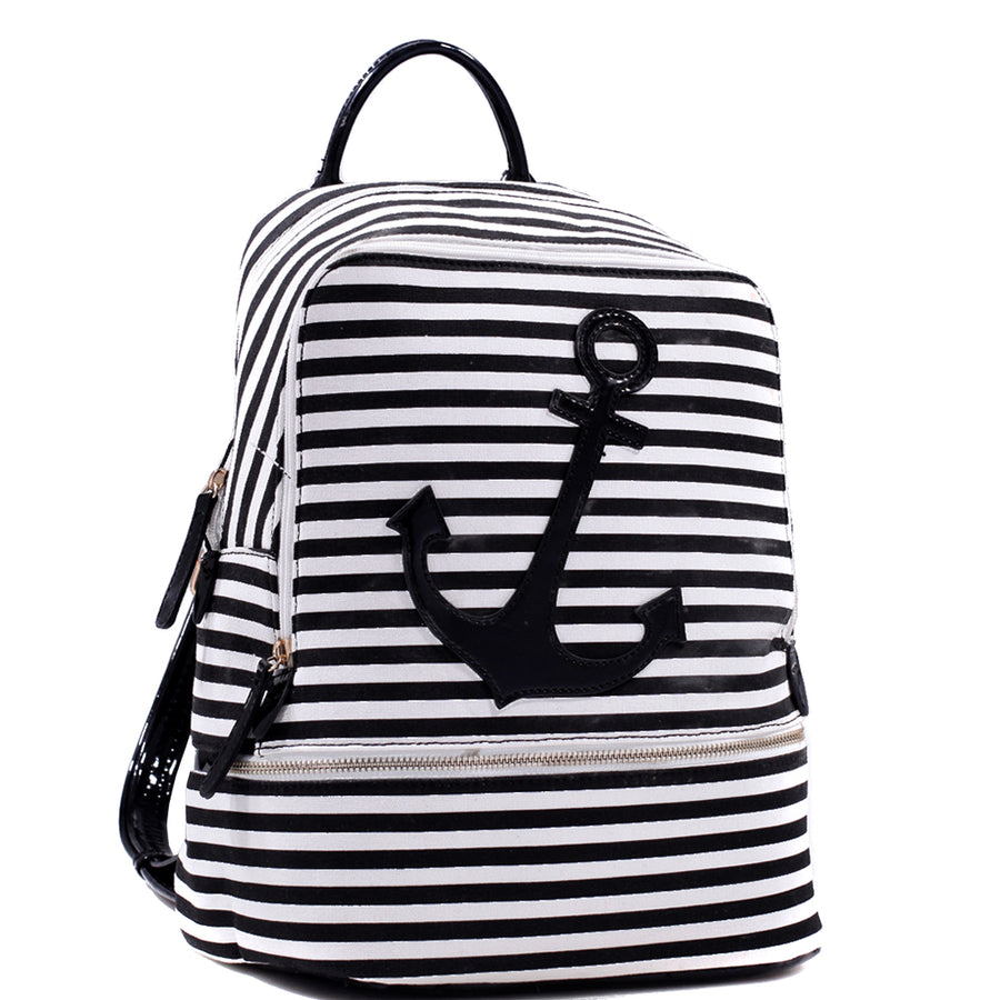 Dasein Canvas Striped Backpack w/ Adjustable Shoulder Straps Backpack w/ front Anchor Design Image 1