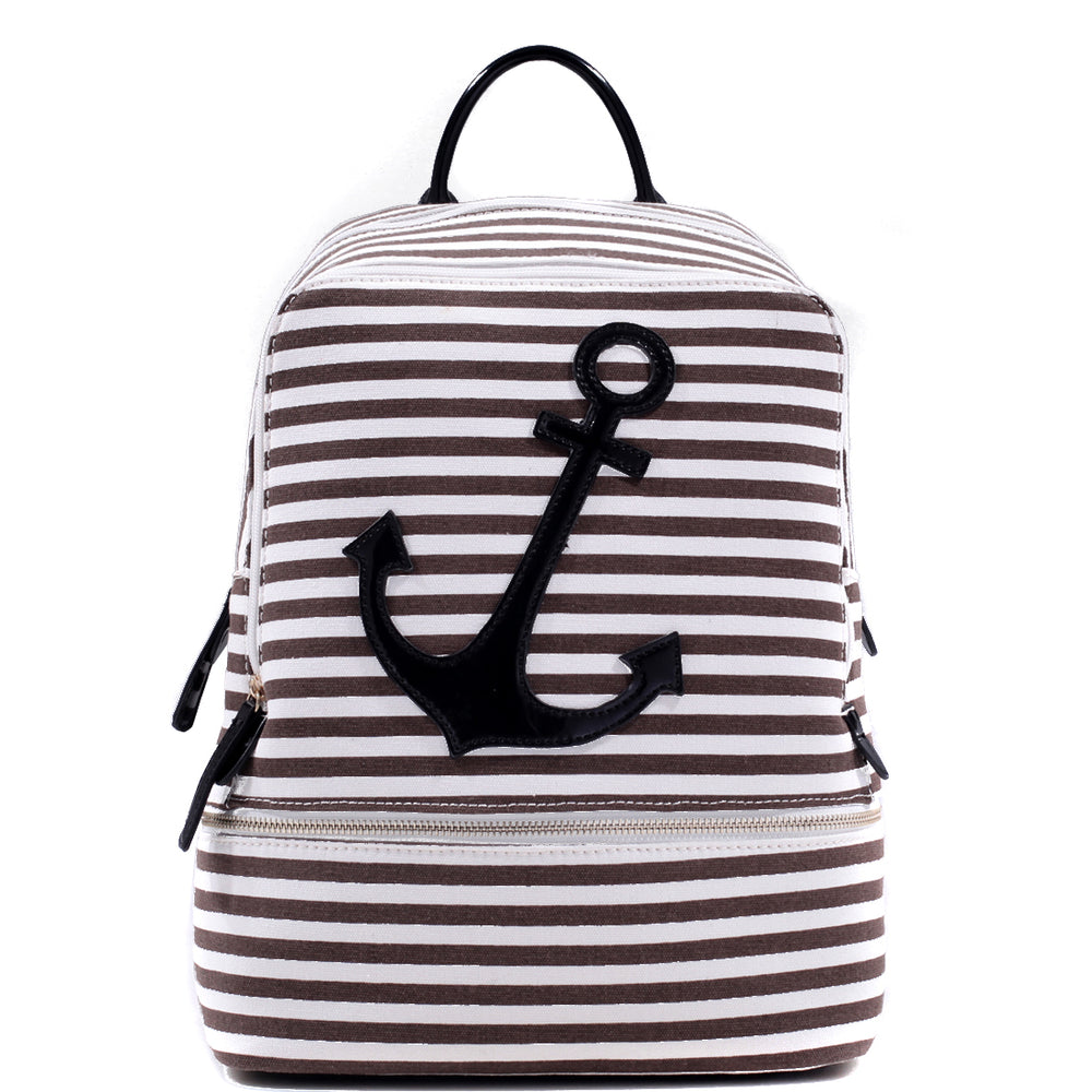 Dasein Canvas Striped Backpack w/ Adjustable Shoulder Straps Backpack w/ front Anchor Design Image 2