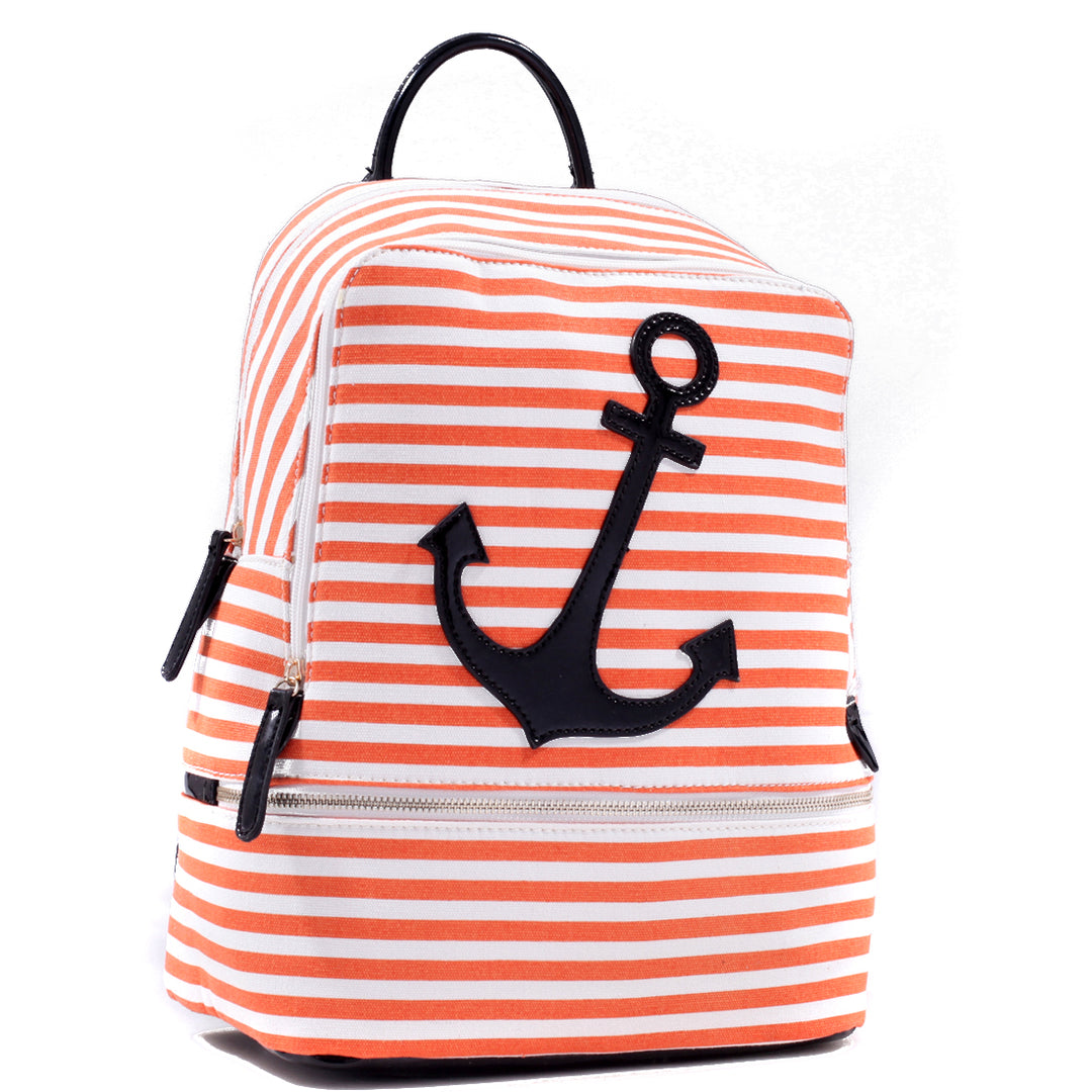 Dasein Canvas Striped Backpack w/ Adjustable Shoulder Straps Backpack w/ front Anchor Design Image 3