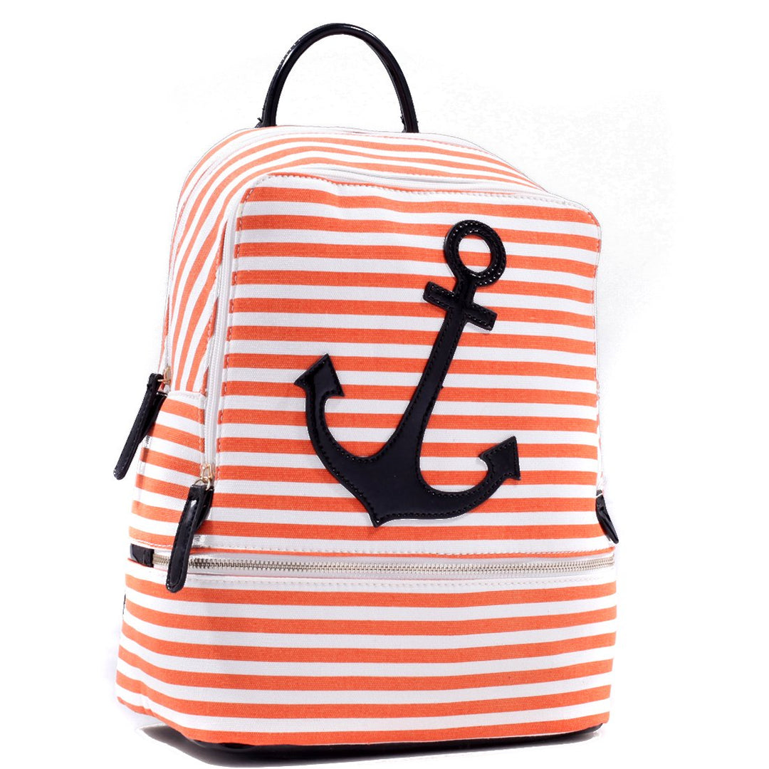 Dasein Canvas Striped Backpack w/ Adjustable Shoulder Straps Backpack w/ front Anchor Design Image 1