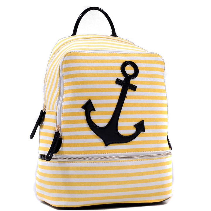 Dasein Striped Canvas Backpack Adjustable Straps Faux Leather Anchor 11.5x14.5 Image 1