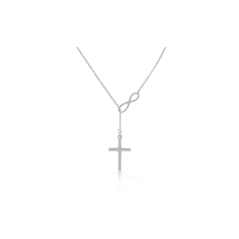 18k GoldRose Gold Or Sterling Silver Infinity Cross Lariat Necklace Image 2