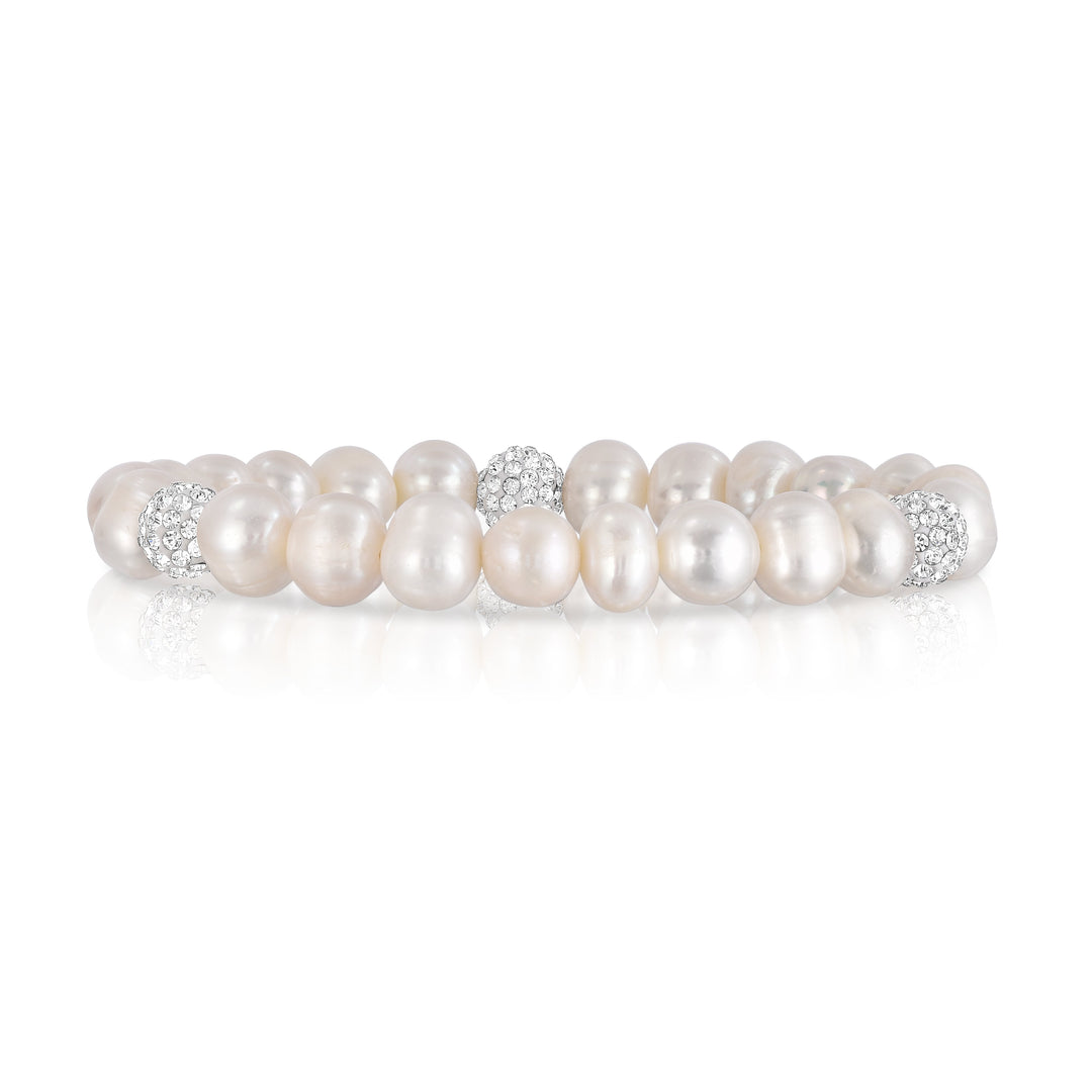 Genuine Freshwater Pearl Swarovski Crystal Stretch Bracelet Stackable Jewelry Image 1