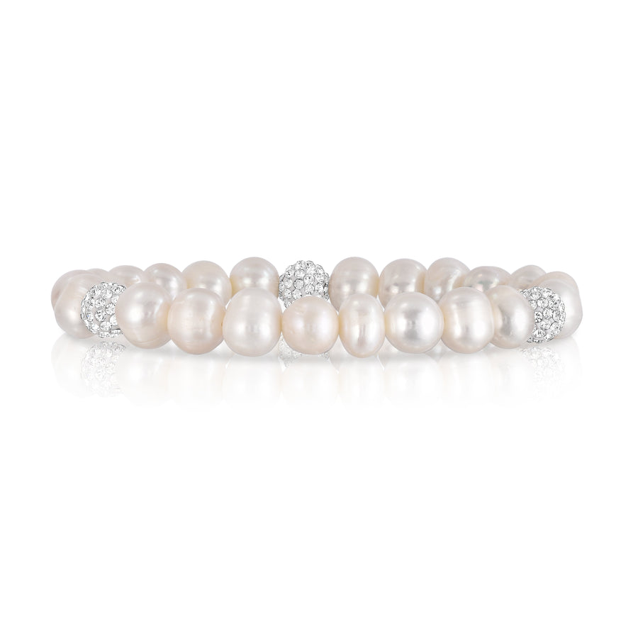 Genuine Freshwater Pearl Swarovski Crystal Stretch Bracelet Stackable Jewelry Image 1