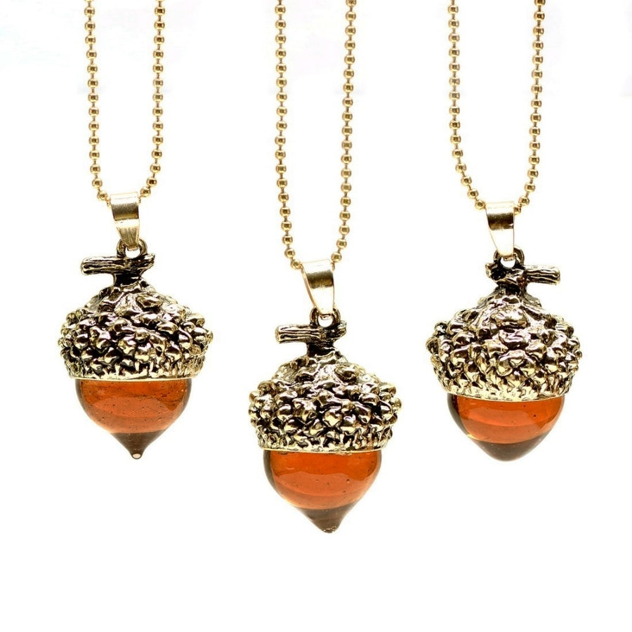 Gold Acorn Amber Necklace Image 1