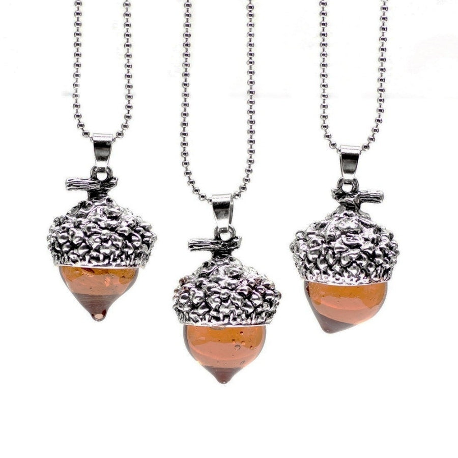 Silver Acorn Amber Necklace Image 1