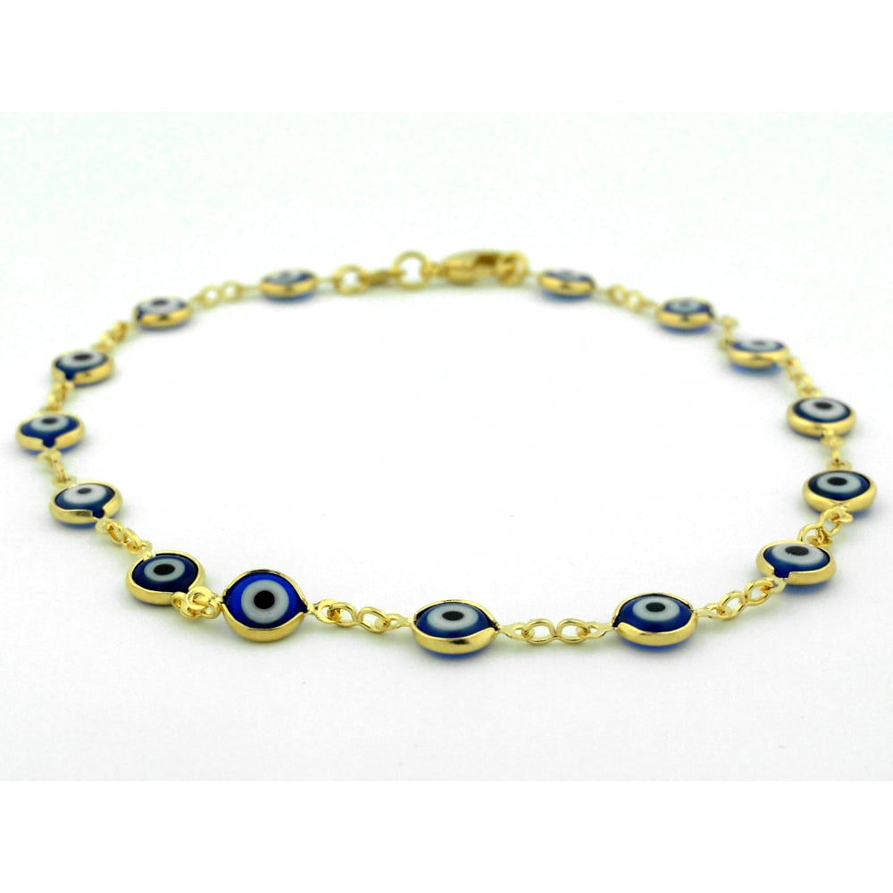 Blue Evil Eye Anklet 10 in 18K Gold Image 1