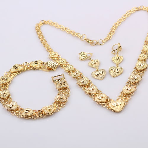 Heart Necklace,Earrings,Bracelet Set in 18k Gold Image 1