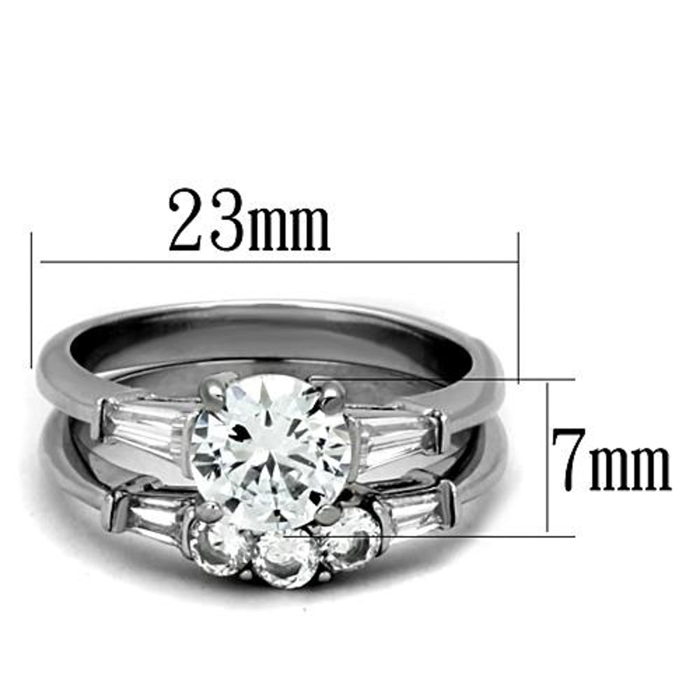 His and Her Stainless Steel 1.95 Ct Cz Bridal Ring Set and Men Zirconia Wedding Band Image 4