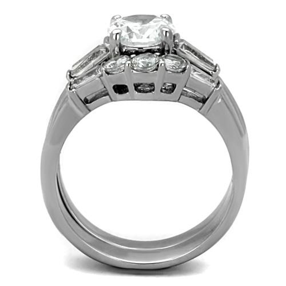 His and Her Stainless Steel 1.95 Ct Cz Bridal Ring Set and Men Zirconia Wedding Band Image 4