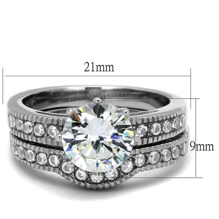 His and Her Stainless Steel 2.29 Ct Cz Bridal Ring Set and Men Zirconia Wedding Band Image 4