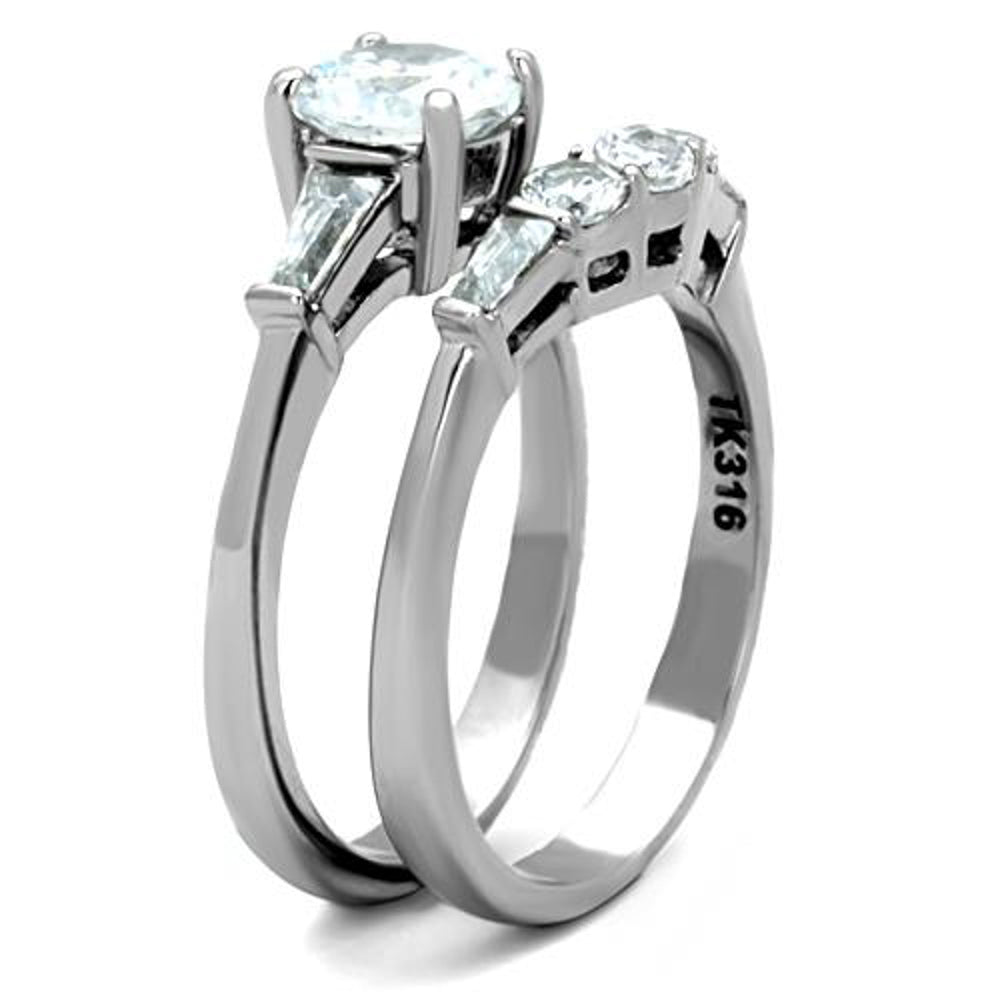 His and Her Stainless Steel 1.95 Ct Cz Bridal Ring Set and Men Zirconia Wedding Band Image 6