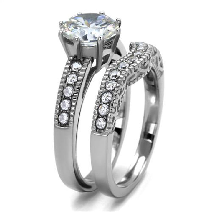 His and Her Stainless Steel 2.29 Ct Cz Bridal Ring Set and Men Zirconia Wedding Band Image 6