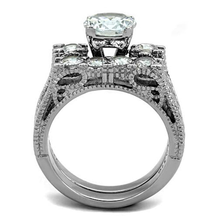 His and Her Stainless Steel 2.95 Ct Cz Bridal Ring Set and Men Zirconia Wedding Band Image 4