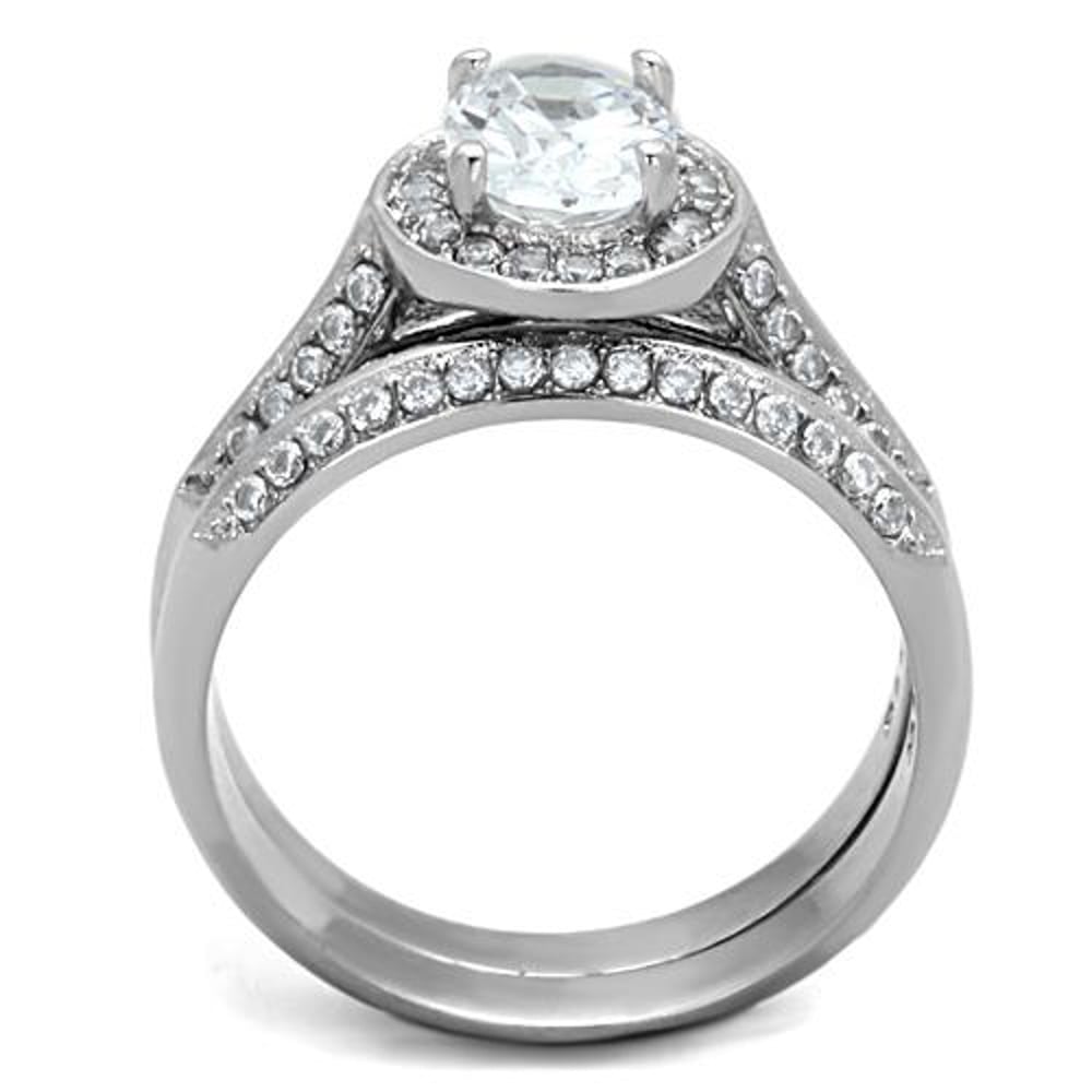 His and Her Stainless Steel 2.60 Ct Cz Bridal Ring Set and Men Zirconia Wedding Band Image 4