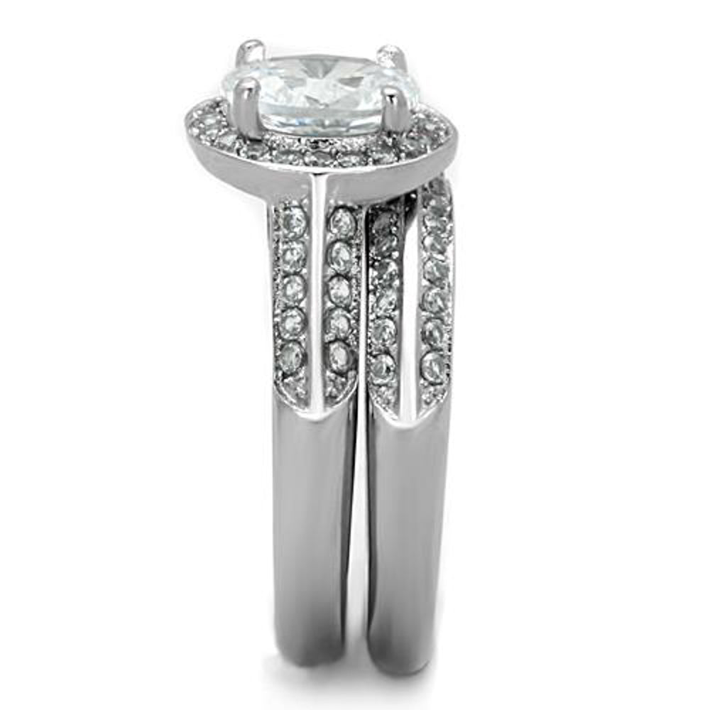 His and Her Stainless Steel 2.60 Ct Cz Bridal Ring Set and Men Zirconia Wedding Band Image 6