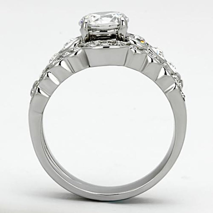 His and Her Stainless Steel 2.35 Ct Cz Bridal Ring Set and Men Zirconia Wedding Band Image 4