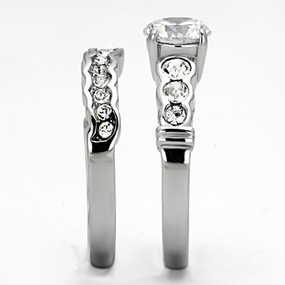 His and Her Stainless Steel 2.35 Ct Cz Bridal Ring Set and Men Zirconia Wedding Band Image 6