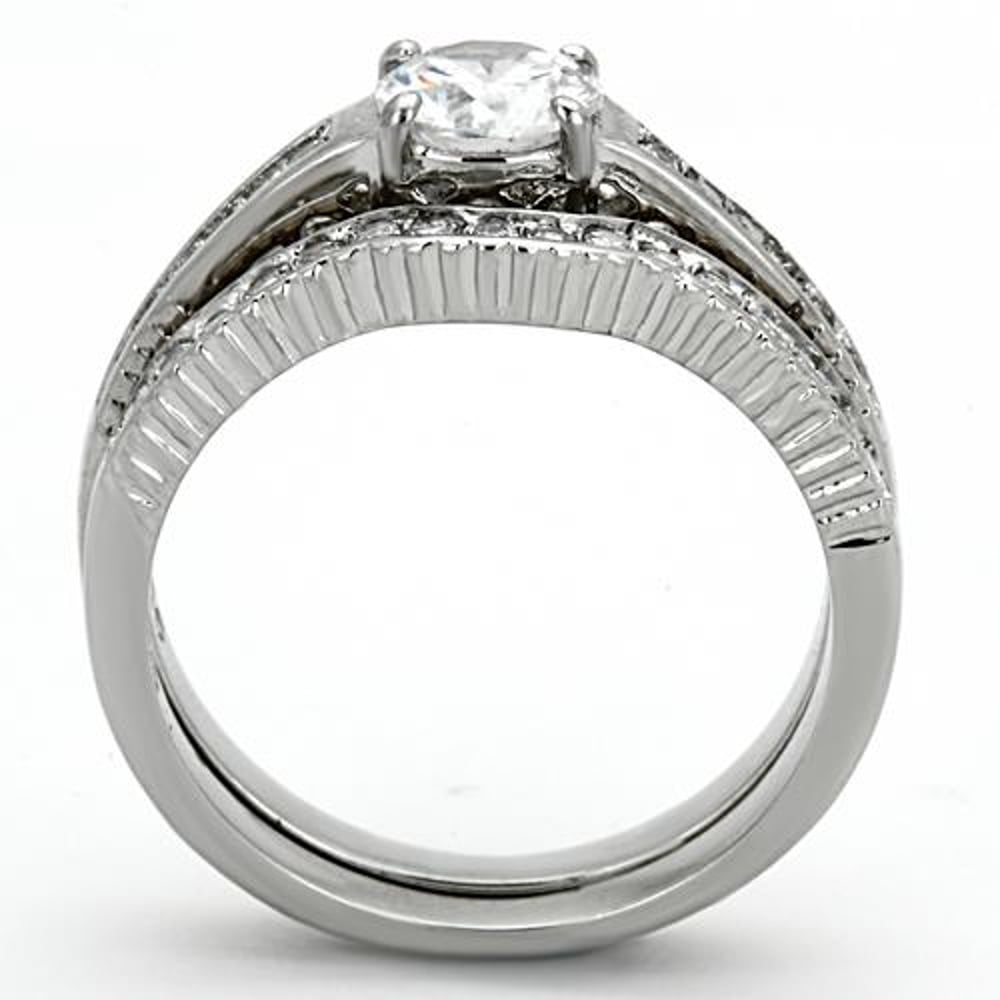 His and Her Stainless Steel 1.75 Ct Cz Bridal Ring Set and Men Zirconia Wedding Band Image 4