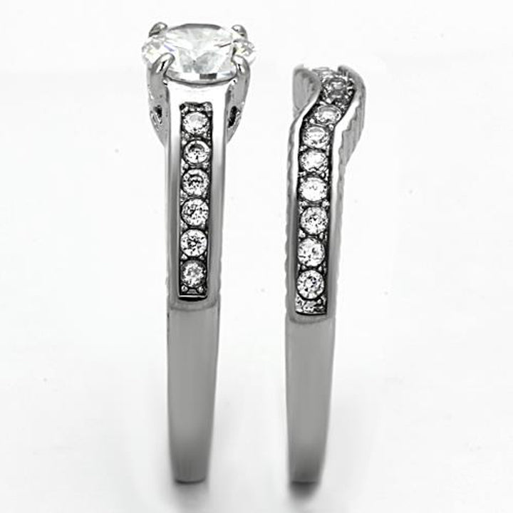 His and Her Stainless Steel 1.75 Ct Cz Bridal Ring Set and Men Zirconia Wedding Band Image 6