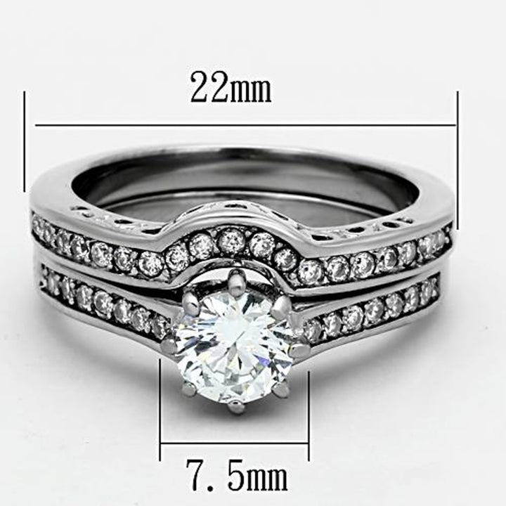 His and Her Stainless Steel 1.85 Ct Cz Bridal Ring Set and Men Zirconia Wedding Band Image 4