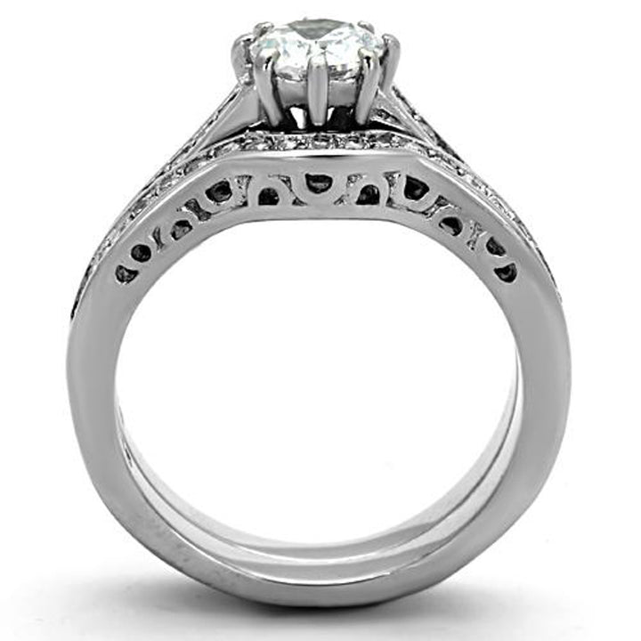 His and Her Stainless Steel 1.85 Ct Cz Bridal Ring Set and Men Zirconia Wedding Band Image 4