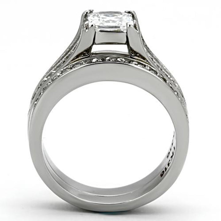 His and Her Stainless Steel 2.10 Ct Cz Bridal Ring Set and Men Zirconia Wedding Band Image 4