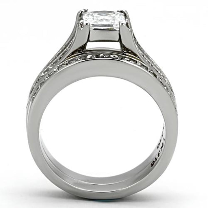 His and Her Stainless Steel 2.10 Ct Cz Bridal Ring Set and Men Zirconia Wedding Band Image 6