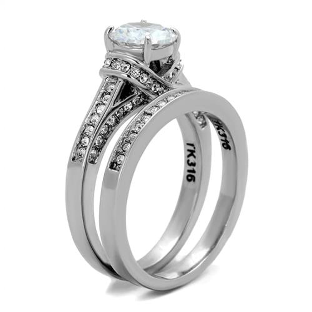 His and Her Stainless Steel 2.75 Ct Cz Bridal Ring Set and Men Zirconia Wedding Band Image 6