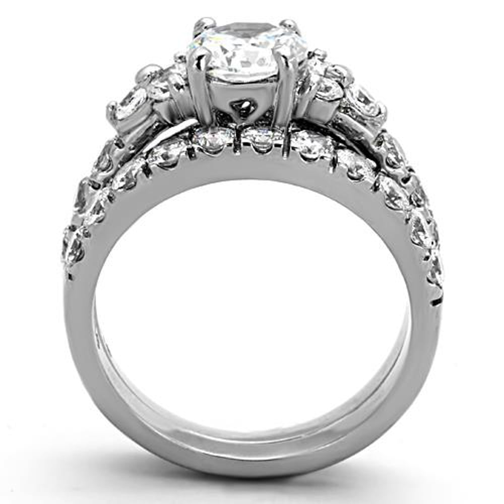 His and Her Stainless Steel 2.50 Ct Cz Bridal Ring Set and Men Zirconia Wedding Band Image 4