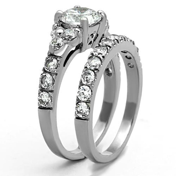 His and Her Stainless Steel 2.50 Ct Cz Bridal Ring Set and Men Zirconia Wedding Band Image 6