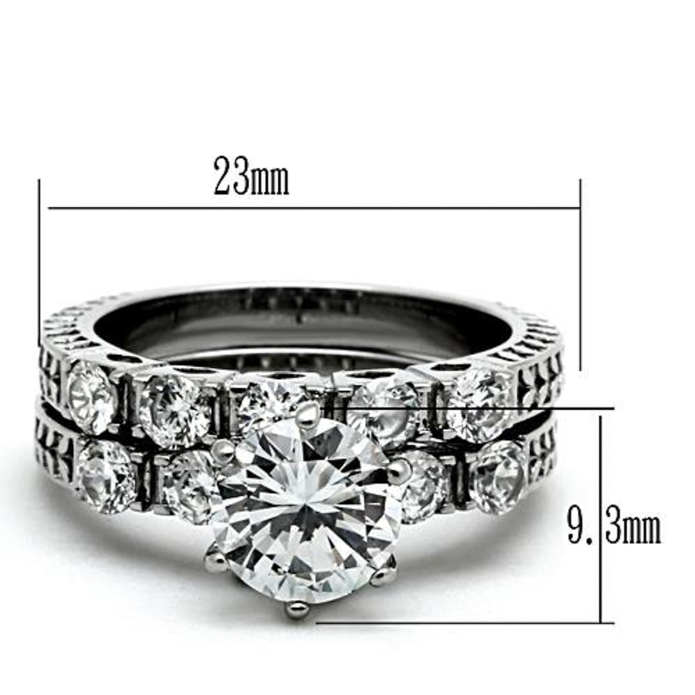 His and Her Stainless Steel 3.10 Ct Cz Bridal Ring Set and Men Zirconia Wedding Band Image 4