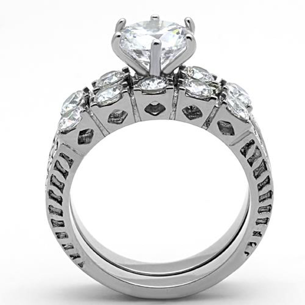 His and Her Stainless Steel 3.10 Ct Cz Bridal Ring Set and Men Zirconia Wedding Band Image 4