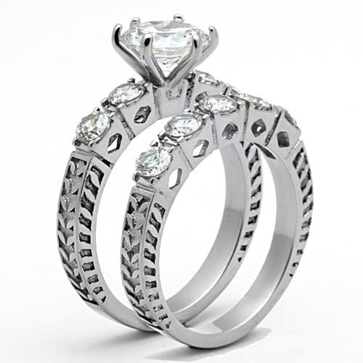 His and Her Stainless Steel 3.10 Ct Cz Bridal Ring Set and Men Zirconia Wedding Band Image 6