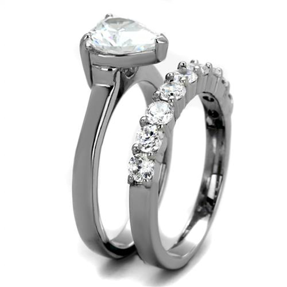 His and Her Stainless Steel 2.70 Ct Cz Bridal Ring Set and Men Zirconia Wedding Band Image 6